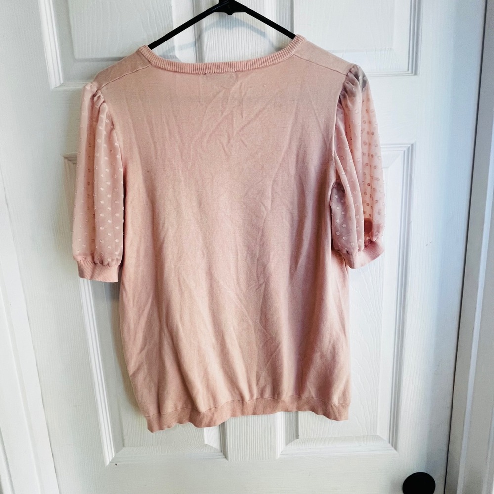 Adrianna Papell Pink V Neck Sheer Dot Sleeve Sweater Top Womens Medium
Romantic - Picture 3 of 8
